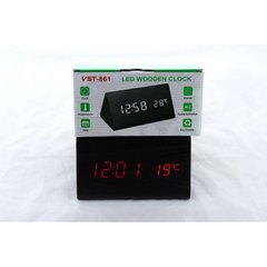 Деревянные Настольные часы VST-861 светодиодные (Красная подсветка) Чёрные
