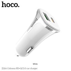 Адаптер автомобильный HOCO Colossus Z31A |1USB/1Type-C, QC3.0/PD, 3A, 18W| white