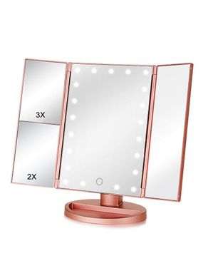 Многофункциональное Зеркало для макияжа с LED подсветкой прямоугольное тройное
