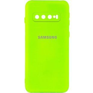 Чехол для Samsung Galaxy S10 Silicone Full camera закрытый низ + защита камеры Салатовый / Neon green