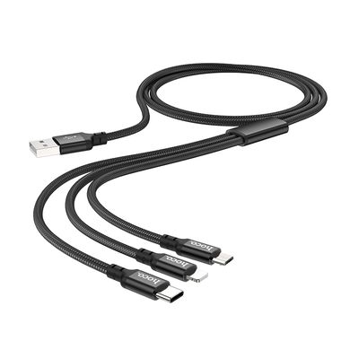 Кабель HOCO Combo Lightning/Micro USB/Type-C Times speed X14 |1m, 2A| Black, Black