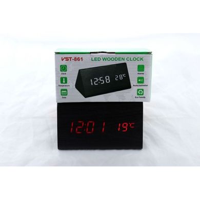 Дерев'яні Настільний годинник VST-861 світлодіодні (Червона підсвітка) Чорні