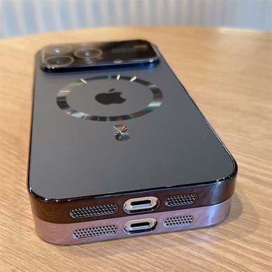 Чехол для iPhone 14 Pro Max Стеклянный матовый + стекло на камеру Camera Lens Glass matte case with Magsafe Dark Purple