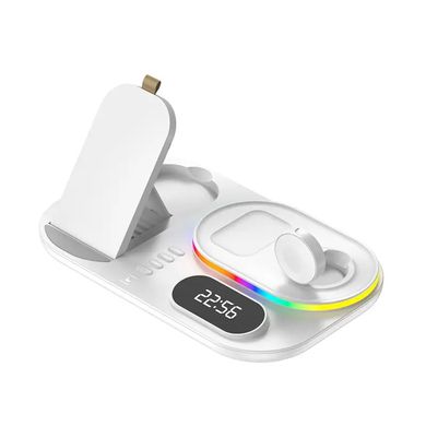 Бездротова док-станція з годинником 4in1 LED Clock RGB 30W для iPhone/AirPods/iWatch 1-7 series White