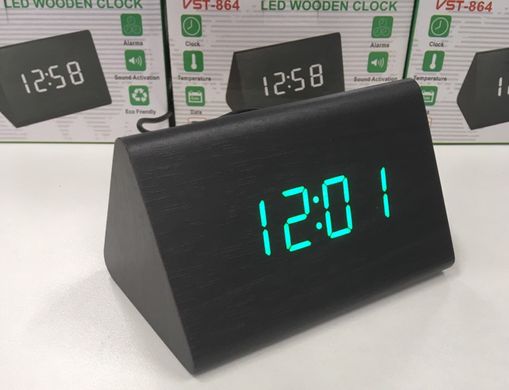 Електронні настільний годинник-будильник Led Wood Clock VST-864-1 з будильником, датою і термометром