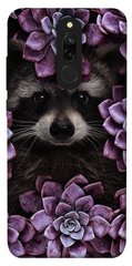 Чехол для Xiaomi Redmi 8 PandaPrint Енот в цветах цветы