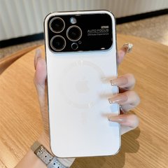 Чехол для iPhone 12 Pro Max Стеклянный матовый + стекло на камеру Camera Lens Glass matte case with Magsafe Pearly White