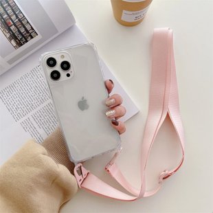 Чохол для iPhone 16 прозорий з ремінцем Pink