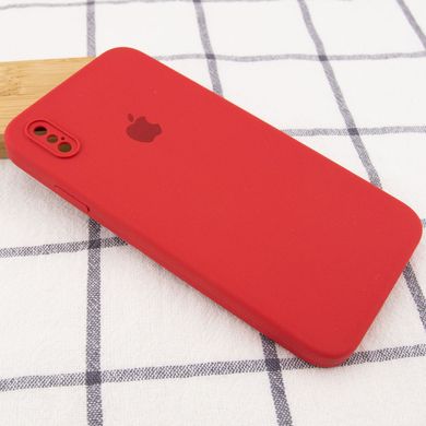 Чохол Для Apple iPhone XS Max Silicone Full camera / закритий низ + захист камери (Червоний / Camellia) квадратні борти