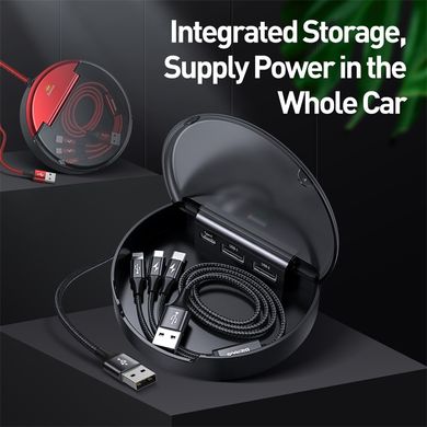 Зарядная станция в авто Baseus Car Sharing Charging Station (Type-C+Dual USB with Three-in-one M+L+T Cable, 3A)	black