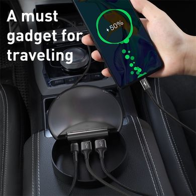Зарядна станція в авто Baseus Car Sharing Charging Station (Type-C + Dual USB with Three-in-one M + L + T Cable, 3A) black