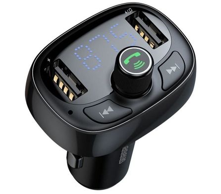 Автомобильное зарядное устройство BASEUS T typed with Bluetooth FM (Standard edition) S-09A |2USB, 2.4A/1A| черный, Черный