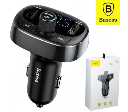 Автомобільний зарядний пристрій BASEUS T typed with Bluetooth FM (Standard edition) S-09A |2USB, 2.4A/1A| чорний, Черный