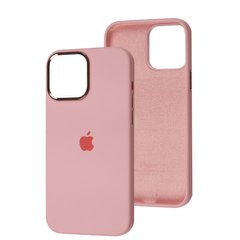Чехол для iPhone 14 Pro Silicone Case Full (Metal Frame and Buttons) с металической рамкой и кнопками Pink