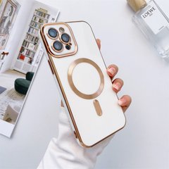 Чехол для iPhone 14 Pro Gold Plating with Magsafe + стекло на камеру White