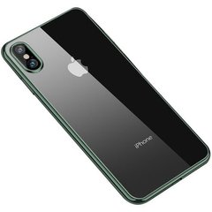 Прозрачный силиконовый чехол с глянцевой окантовкой Full Camera для Apple iPhone X / XS (5.8") (Темно-зеленый)