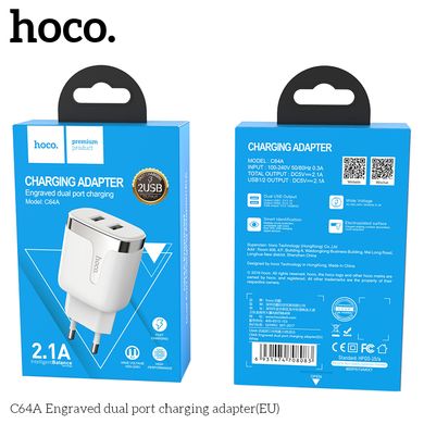 Адаптер сетевой HOCO Engraved C64A |2USB, 2.1А|