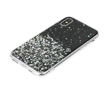 Чехол для iPhone X / Xs блестки + popsocket "черный"