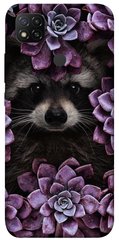 Чехол для Xiaomi Redmi 9C PandaPrint Енот в цветах цветы