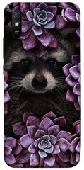 Чехол для Xiaomi Redmi 9A PandaPrint Енот в цветах цветы