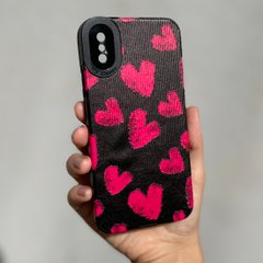 Чехол для iPhone X / XS Rubbed Print Silicone Pink hearts