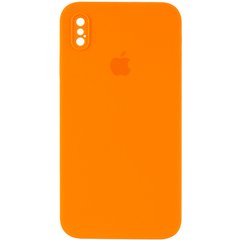 Чехол для Apple iPhone XS Max Silicone Full camera / закрытый низ + защита камеры (Оранжевый / Bright Orange) квадратные борты