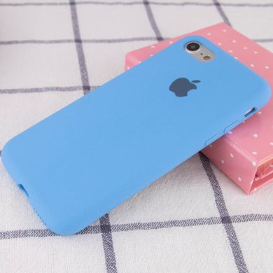 Чехол silicone case for iPhone 7/8 с микрофиброй и закрытым низом Голубой / Cornflower