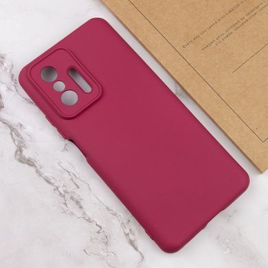 Чехол для Xiaomi 11T / 11T Pro Silicone Full camera закрытый низ + защита камеры Бордовый / Marsala