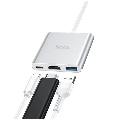 HUB адаптер HOCO Type-C Easy Use HB14 |Type-C to USB3.0/HDMI/Type-C PD|, Белый