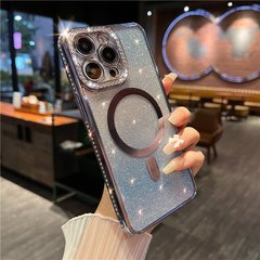 Чехол с блестками, стразами для Iphone 13 Pro Luxury Diamond Full Shine Blue + защита камеры
