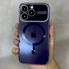 Чехол для iPhone 11 Pro Max Стеклянный матовый + стекло на камеру Camera Lens Glass matte case with Magsafe Deep Purple