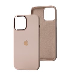 Чехол для iPhone 13 Silicone Case Full (Metal Frame and Buttons) с металической рамкой и кнопками Pink Sand