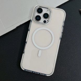Протиударний прозорий не жовтіючий чохол для iPhone 13 Metal Frame Magsafe White