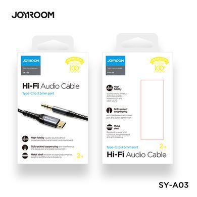 Кабель JOYROOM Audio Type-C to 3.5mm port audio cable SY-A03 |2M| Black, Black