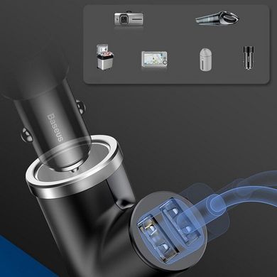 Автомобильное зарядное устройство Baseus Y-Type Cigarette Lighter Extended 3.4A 2USB + прикуриватель (CCALL-YX01), Черный