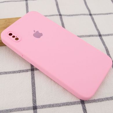 Чохол Для Apple iPhone XS Max Silicone Full camera / закритий низ + захист камери (Рожевий / Light pink) квадратні борти