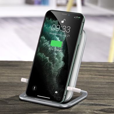 Зарядка Qi BASEUS Rib Horizontal and Vertical Holder Wireless Charger |15W, with cable| white