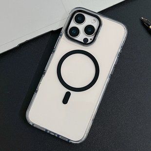 Протиударний прозорий не жовтіючий чохол для iPhone 13 Metal Frame Magsafe Black