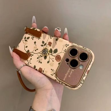 Кожаный чехол с ремешком для IPhone 16 Pro Max Leather Rose Case
