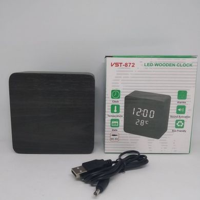 Настільні дерев'яні Годинники VST 872 Чорні (зелене підсвічування)