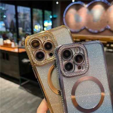 Чехол с блестками, стразами для Iphone 15 Luxury Diamond + защита камеры