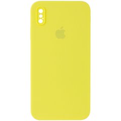 Чохол для Apple iPhone XS Max Silicone Full camera / закритий низ + захист камери (Жовтий / Bright Yellow) квадратні борти