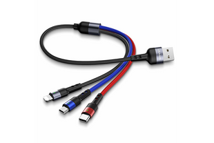 Кабель USAMS Combo Lightning/Micro USB/Type-C US-SJ410 U26 |0.35m, 2A| Black, Black