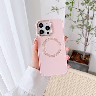Чехол для iPhone 14 Matte Colorful Metal Frame MagSafe Pink Sand