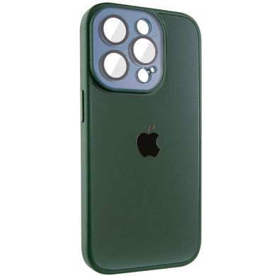 Чохол для iPhone 13 Pro Скляний матовий + скло на камеру з мікрофіброю TPU+Glass Sapphire Midnight Forest green