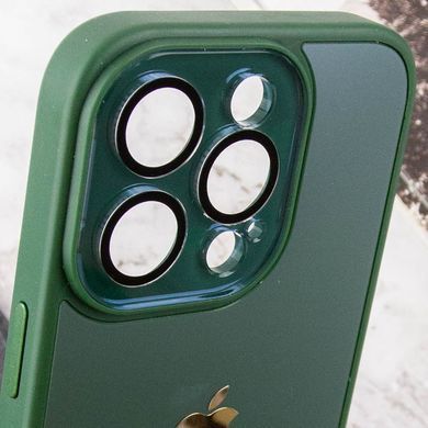 Чохол для iPhone 13 Pro Скляний матовий + скло на камеру з мікрофіброю TPU+Glass Sapphire Midnight Forest green