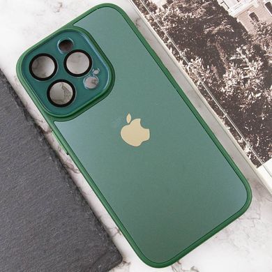 Чохол для iPhone 13 Pro Скляний матовий + скло на камеру з мікрофіброю TPU+Glass Sapphire Midnight Forest green