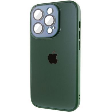 Чохол для iPhone 13 Pro Скляний матовий + скло на камеру з мікрофіброю TPU+Glass Sapphire Midnight Forest green