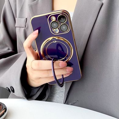Чехол для iPhone 12 / 12 Pro Glitter Holder Case Magsafe с кольцом подставкой + стекло на камеру Deep Purple