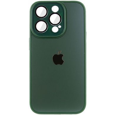 Чохол для iPhone 13 Pro Скляний матовий + скло на камеру з мікрофіброю TPU+Glass Sapphire Midnight Forest green